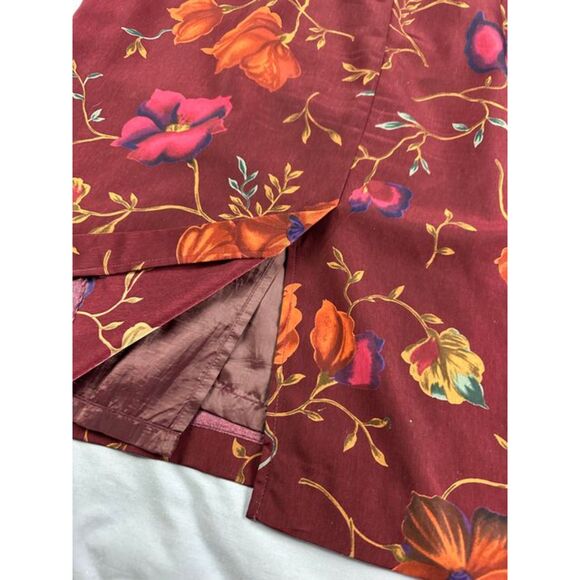 Worthington Vintage Floral Print Shift Dress Burgundy Size 12 Short Sleeve - Picture 3 of 6